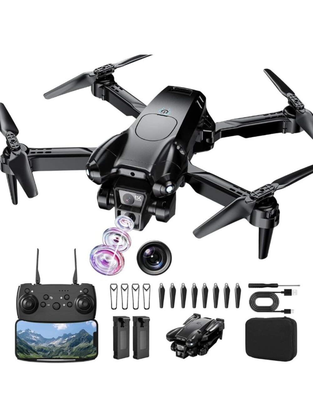 1080P HD Mini Drone for Kids & Adults, Foldable RC Quadcopter, Stable Hover, 2